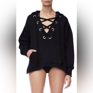 Good American Good Sweats The Lace-up Hoodie Black XS Small